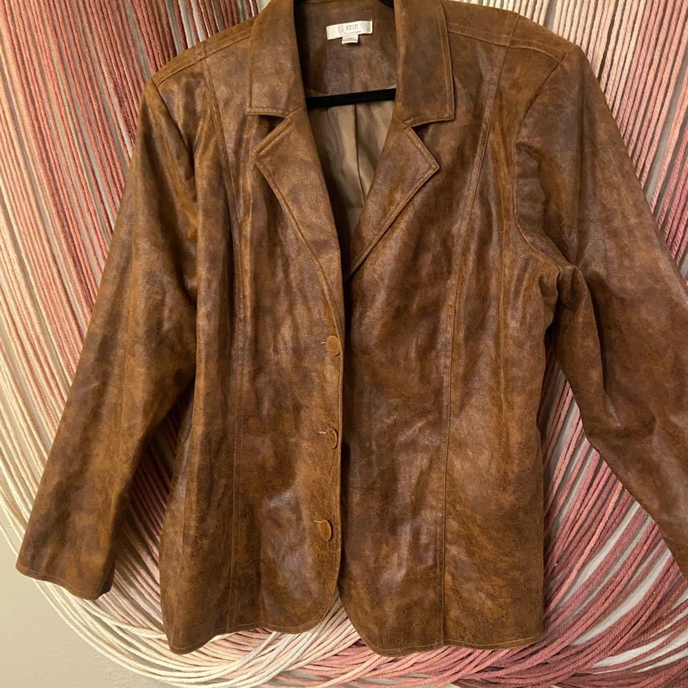 Brown Faux Leather Women's Jacket